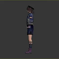 Game Movie 3D Character With Short Hair Hat Blue Jacket Purple Vest Shorts Purple Boots
