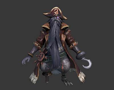 Pirate Themed Creature Character 3D Model With Long Beard Hook And Claws 3d model