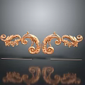 Intricate Golden Carved Scrolls With Foliage Designs On Black Background Reflection 3d model