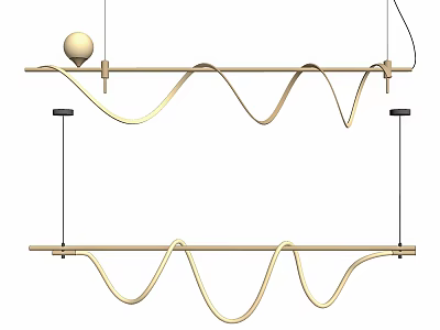 Elegant Modern Golden Chandelier With Wavy Design Horizontal Bar And Spherical Decor 3d model