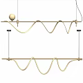 Elegant Modern Golden Chandelier With Wavy Design Horizontal Bar And Spherical Decor