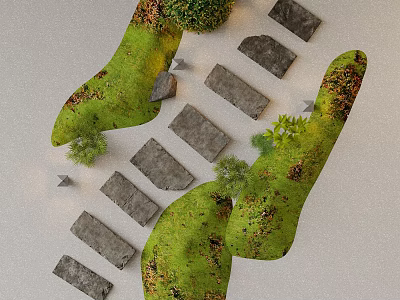 Natural Stone Stepping Stones Path With Green Grass And Small Plants In Garden Landscape 3d model