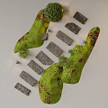 Natural Stone Stepping Stones Path With Green Grass And Small Plants In Garden Landscape