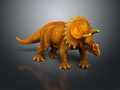 Realistic Orange Triceratops Dinosaur Model With Scaled Skin Horns And Frill 3d model