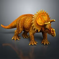 Realistic Orange Triceratops Dinosaur Model With Scaled Skin Horns And Frill