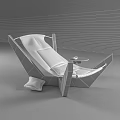 Modern Lounge Chair With Wooden Frame Gray Padded Cushion and Small Round Side Table