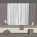 Modern Bay Window Seat Interior With Curtains Pillows Blanket Teddy Bear And Stool