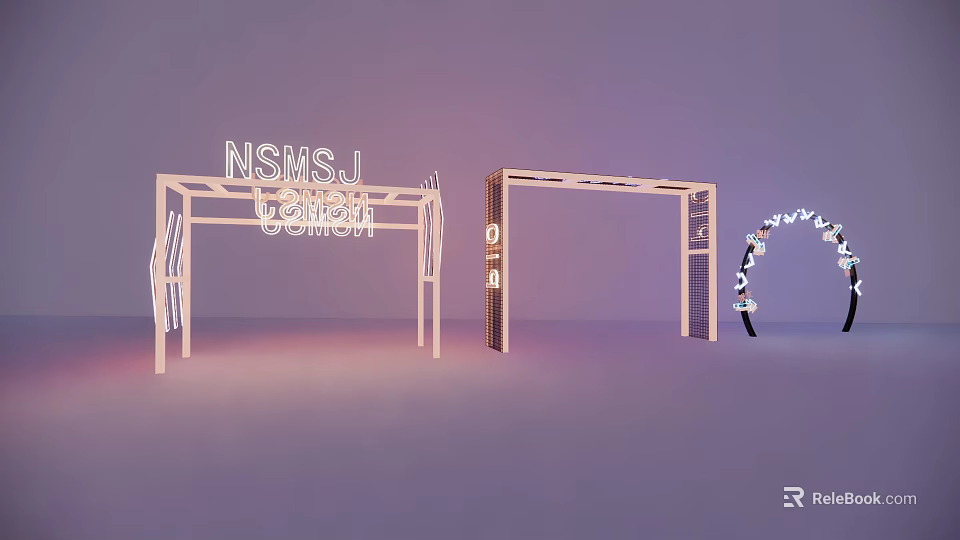 Modern Display Arches with NSMSJ Luxury Signage and Curved Decorative Elements 3d model