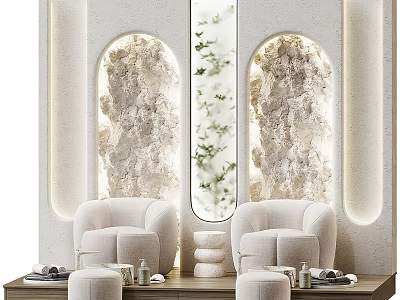 Luxury Foot Massage Studio With Cozy White Chairs And Relaxing Green Plant Decor 3d model