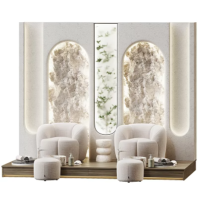Luxury Foot Massage Studio With Cozy White Chairs And Relaxing Green Plant Decor 3d model