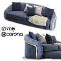 Navy Blue Sofa With Quilted Stitching Throw Pillows And Fur Throw 3d model