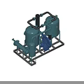 Industrial Processing Equipment With Blue Tanks Pipes Pump And Metal Frame