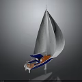 Sailboat With White Sails and Blue Orange Hull as Water Transport Vehicle