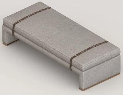 Gray Upholstered Sofa Bench With Brown Decorative Straps And Golden Square Legs 3d model