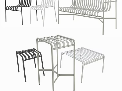 Modern Black And White Metal Outdoor Chairs With Slatted Design For Outdoor Spaces 3d model
