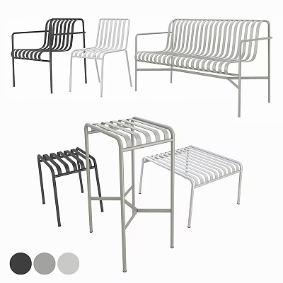 Modern Black And White Metal Outdoor Chairs With Slatted Design For Outdoor Spaces 3d model