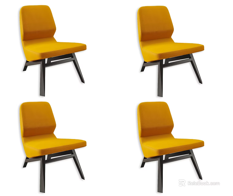 Yellow Upholstered Accent Chair with Black Metal Legs Modern Living Room Furniture 3d model 