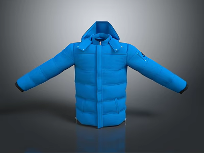 Blue Hooded Puffer Jacket With Puffy Design And Functional Pockets 3d model