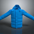 Blue Hooded Puffer Jacket With Puffy Design And Functional Pockets 3d model