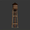 Wooden Water Tower With Pointed Roof And Circular Base Illuminated Display Structure