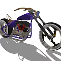Purple Custom Motorcycle With Large Wheels Vintage Handlebars And Leather Seat