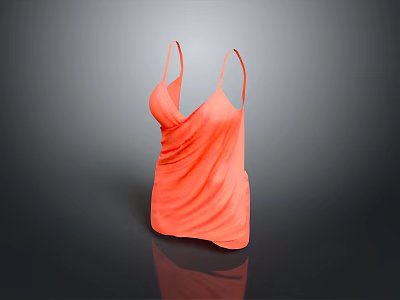 Orange Spaghetti Strap Top With Wrinkled Design For Daily Life Use 3d model