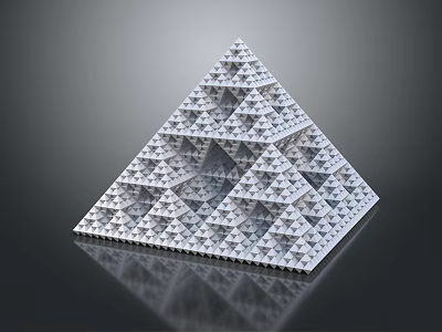 Cartoon Fractal Pyramid with White Geometric Structure Repeating Patterns and Reflective Surface on Dark Background 3d model