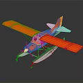 Orange Seaplane Model With Floats And Wings On Dark Background