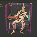 Public Chair With Gray Fabric Side Table Cup And Silver Human Figure