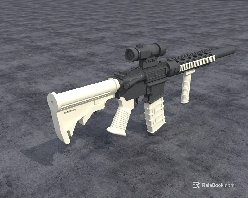 White And Black Tactical Rifle With Telescopic Sight Magazine And Grip 3d model 