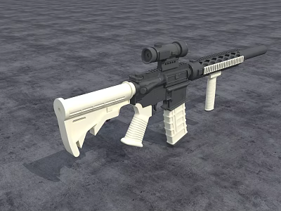 White And Black Tactical Rifle With Telescopic Sight Magazine And Grip 3d model