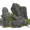 Natural Rockery Stones With Stacked Structure And Surrounding Green Ferns