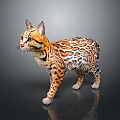 Leopard Cat With Spotted Coat Standing On Gray Background With Reflection