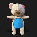Cute Handmade Stuffed Teddy Bear Doll With Pink Ears Blue Belly And Red Bow