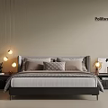 Modern Minimalist Double Bed With Beige Walls Nightstands Table Lamps Pillows And Bedspread