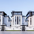 Modern Townhouse Exterior Design With White Black Facade Balconies And Mountain Gate