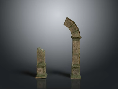 Ancient Stone Arch And Mossy Pillars In Scenic Historical Landscape 3d model