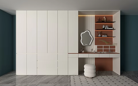 Light Luxury Cream Style Master Bedroom Bed End Large Wardrobe Bedroom Dressing Table Storage Cabinet Integrated Small Apartment Segmented Wardrobe 3d model