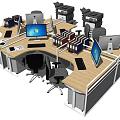 Modern Office Desk Setup With Computers Chairs File Organizers And Printers 3d model