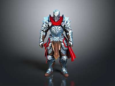 Man In Silver Armor With Red Cape And Detailed Metallic Warrior Design 3d model