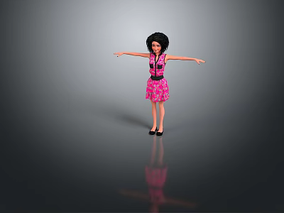 Black Woman In Pink Dress With Arms Outstretched On Gray Background Floor Reflection 3d model