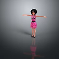 Black Woman In Pink Dress With Arms Outstretched On Gray Background Floor Reflection