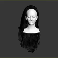 Realistic Human Head Model Showcasing Long Black Curly Hair And Natural Facial Features 3d model