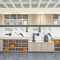 Hardware Tools Display in Organized Workshop with Wooden Cabinets Pegboard Wall and Orange Bins