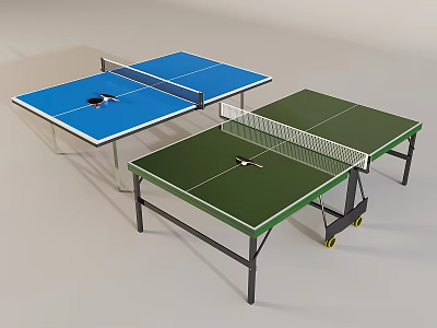 Blue And Green Ping Pong Tables With Nets Frames And Mobile Wheels For Sports Use 3d model