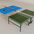 Blue And Green Ping Pong Tables With Nets Frames And Mobile Wheels For Sports Use