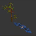 Realistic Flying Bat With Spread Wings Near Green Bamboo Plant On Dark Gray Background