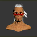 3D Character Bust Featuring White Short Hair Red Eye Mask And White Feather Accessory