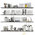 Modern Decorative Ornament Set With Teddy Bears Books Figurines And Plants On Shelf