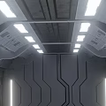 Futuristic Sci Fi Corridor Interior With Linear Lighting And Metallic Structures